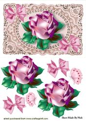 Single Pink Rose on Ecru Lace with Bows