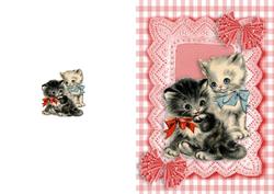Sweet Little Kittens in Lace Frame & Red Frill Bow A5