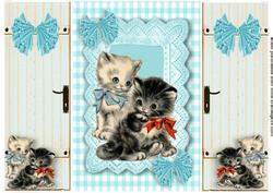 Sweet Little Kitten on Blue Gingham Lace, Gatefold