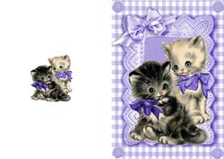Sweet Little Kittens in Purple Gingham and Lace A5
