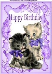 Sweet Little Kitties in Purple Floral Frame