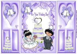Purple Wedding Cake, with Bells in Floral Frame, Gatefold