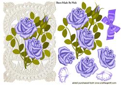 Purple Roses on Ecru Lace with Butterflies