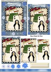 Snowman and a Penguin with Snowflakes, Pyramids