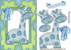 Cute Little Giraffe in Blue Floral Frame