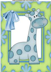 Cute Giraffe in Blue Floral Frame A4
