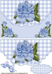 Blue Rose, Blue Gingham, on Scalloped Envelope