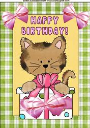 Happy Birthday Kitty with Present, A4