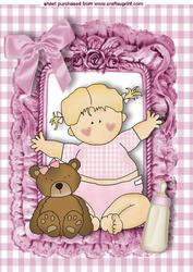 Baby Girl with Teddy in Frill Frame A4