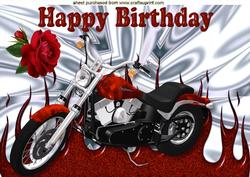 Red Motorbike with Silver Effect & Red Rose A4