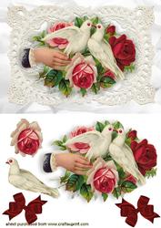 Roses and Doves on Vintage Lace