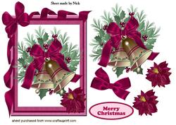 Christmas Gold Bells in Red Ribbon Frame
