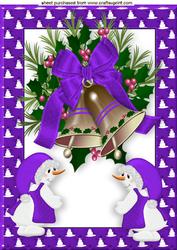Pretty Purple and Gold Bells in Snowman Frame A4