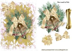 Gold Bells with Cream Bows in Snow Frame