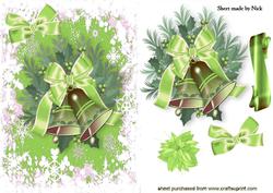 Christmas Bells with Green Bow and Holly