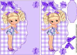Cute Girl with Purple Bows, on Scalloped Envelope