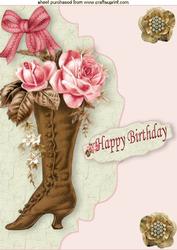 Vintage Boot with Roses on Scalloped Envelope A4