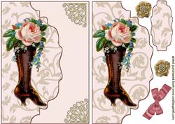 Roses in a Vintage Boot on a Scalloped Envelope