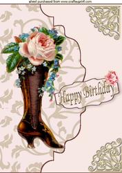 Roses in a Vintage Boot, on a Scalloped Envelope A4