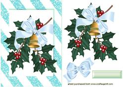 Christmas Bells with Blue Bow in Stripe Frame