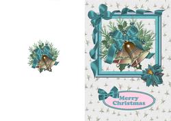 Christmas Bells in Turq/pink Ribbon Frame A5 Card
