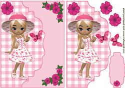 Little Lady with Sun Hat, on Scalloped Envelope