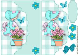 Little Bonnet Girl with Flowers, on Scalloped Envelope