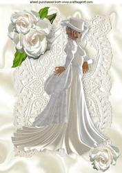 Vintage Lady in White Gown, White Roses on Lace A4