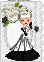 Pretty Lady in Gown with White Rose on Scalloped Edge A4