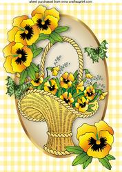 Basket of Yellow Pansies in Oval Frame A4