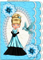 Pretty Lady with Blue Bird on Scalloped Frame