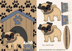 Little Pug with Brown Collar and Kennel