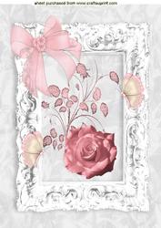 Pink Rose and Butterfly in Ornate Frame A4