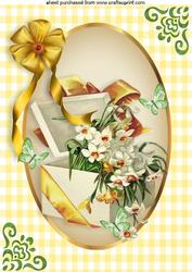 Flowers in Oval Frame with Butterflies A4