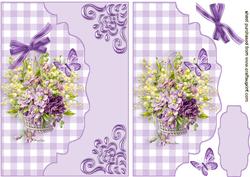 Pretty Basket of Lilac Flowers, on a Scalloped Envelope