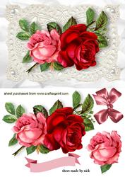 Red Roses on Ecru Lace with Pearls