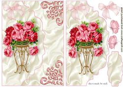 Red Roses in a Stand, on Scalloped Envelope