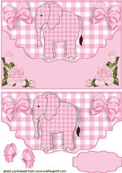 Little Pink Gingham Elephant on Scalloped Envelope