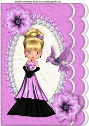 Cute Little Lady with Pink Bird A4