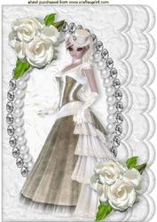 Beautiful Lady with White Roses in Pearl Frame A4