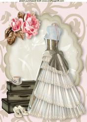 Ladies Vintage Gown with Shoes, Pink Roses A4
