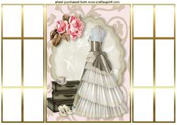 Ladies Vintage Gown with Roses, French Gatefold