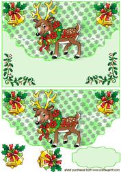 Little Reindeer with Bells on Scalloped Envelope