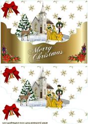 Christmas Scene with Church, on Scalloped Envelope