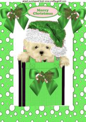 Cute Westie in Green Santa Hat A4