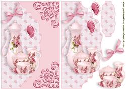 Pink China Tea Set, on Scalloped Envelope