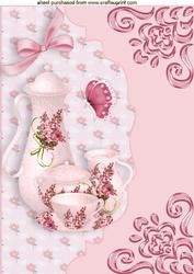 Pink China Teaset on Scalloped Envelope A4