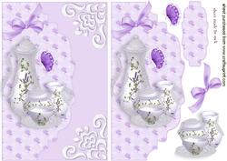 Lilac/white China Teaset, on Scalloped Envelope