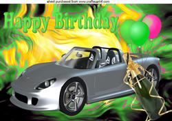 Sports Car with Champagne on Green Abstract A4