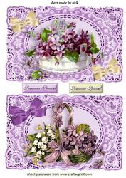 Lilac Flowers with Bows on Vintage Lace, Toppers